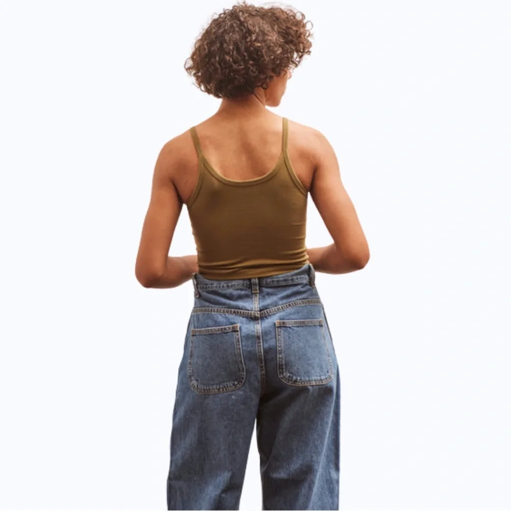 ARQ Olive Green Tank Top Organic Cotton Stretch Crop Cami Size Small - Picture 9 of 9